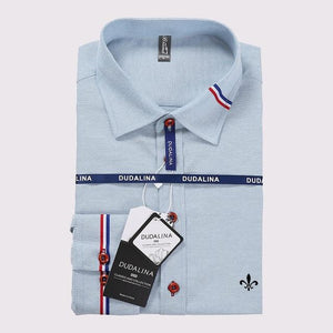 MBCA - New Arrival Slim Fit Blue White Red Striped Casual Shirt