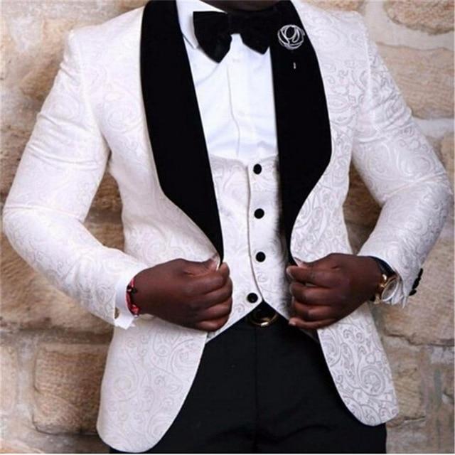 MBCA - Amazing Handsome Men's Black & White Wedding 3-Pieces Suit