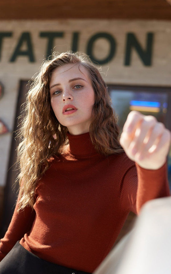 100% Wool Slim Fit Knitted Base turtleneck Sweater