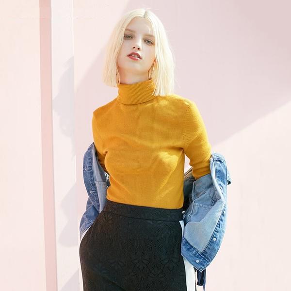 100% Wool Slim Fit Knitted Base turtleneck Sweater