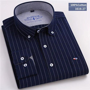 MBCA - 100% Cotton Plaid/Striped Long Sleeve Business Shirts