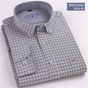 MBCA - 100% Cotton Plaid/Striped Long Sleeve Business Shirts