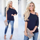 2019 Casual Women One Shoulder Off Sexy Short Sleeve Cotton T-Shirt