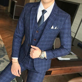 MBCA - Men's Wedding Dress Formal Wear Blue Plaid Slim Suit